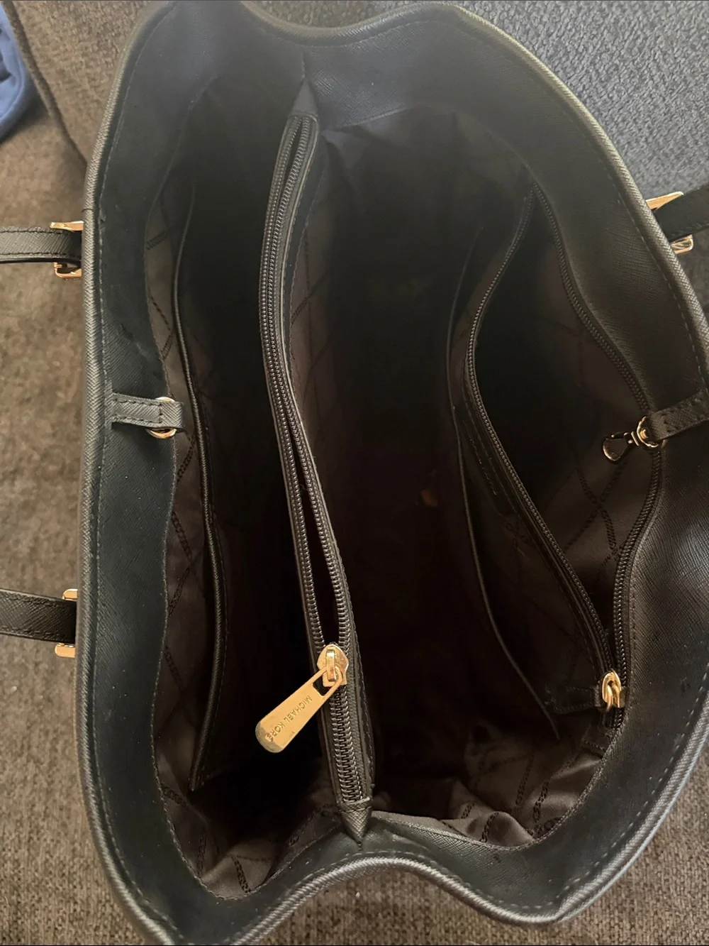 Michael Kors Black Saffiano Leather Laptop Tote with Gold Hardware
